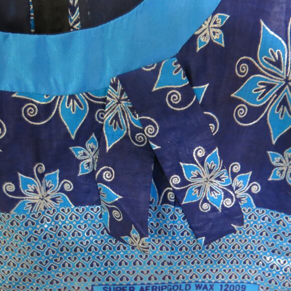 AFRICAN Handmade Ankara Dress Mid Length Sleeveless Floral Blue/Purple Ethnic - Picture 5 of 8